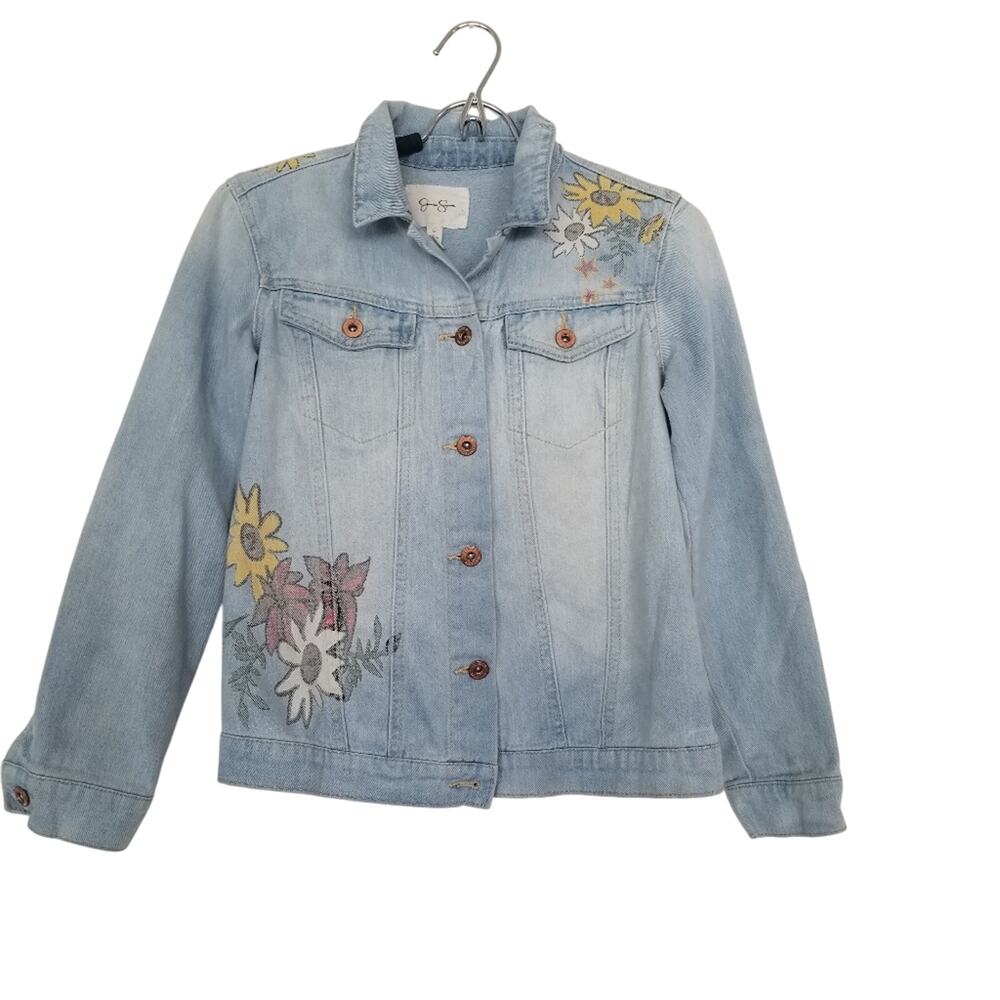 Jessica Simpson Jacket Large Denim Floral Print Jean Denim